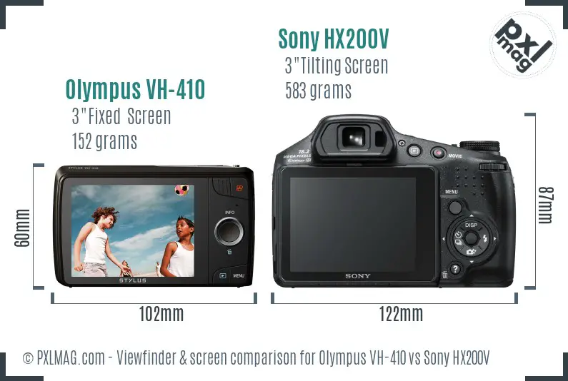 Olympus VH-410 vs Sony HX200V Screen and Viewfinder comparison
