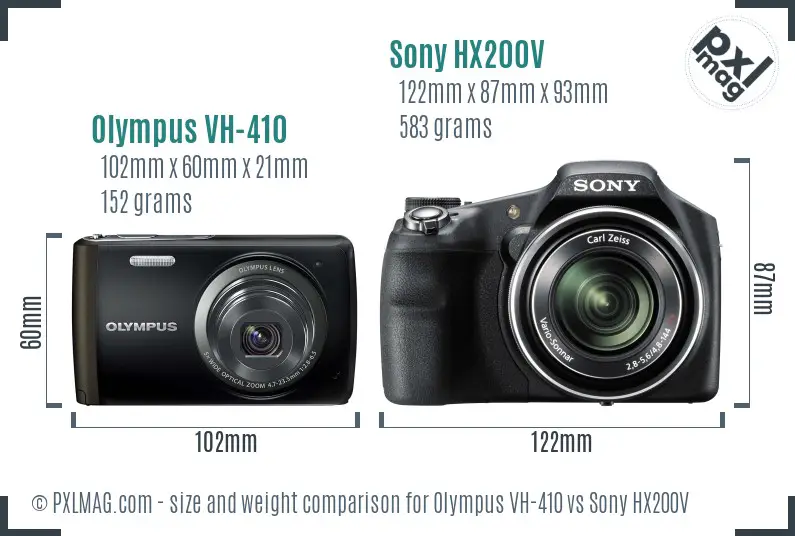 Olympus VH-410 vs Sony HX200V size comparison