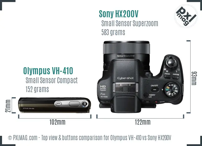 Olympus VH-410 vs Sony HX200V top view buttons comparison