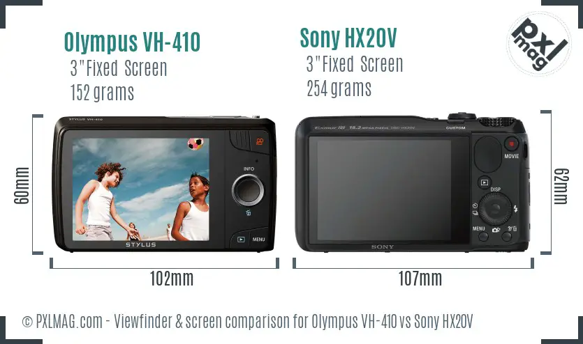 Olympus VH-410 vs Sony HX20V Screen and Viewfinder comparison