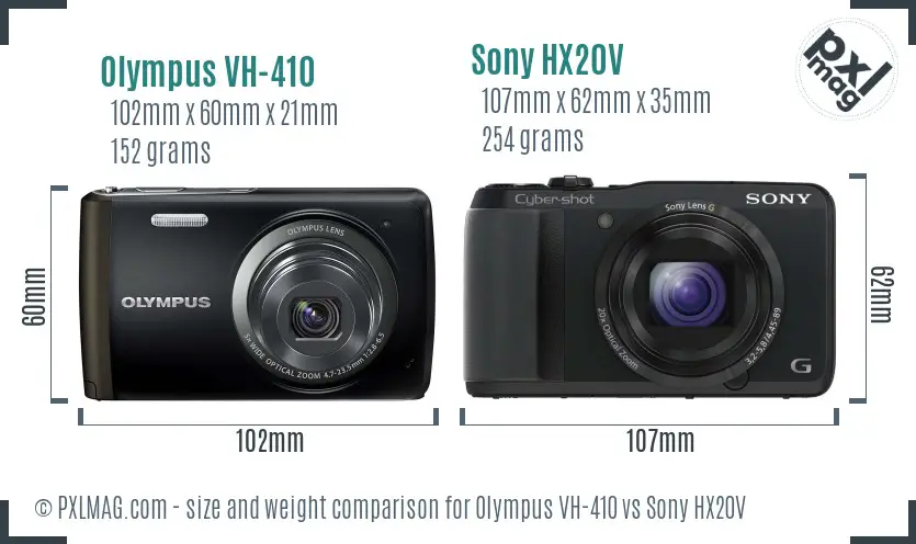 Olympus VH-410 vs Sony HX20V size comparison