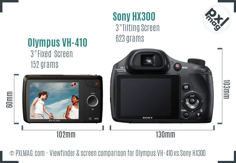 Olympus VH-410 vs Sony HX300 Screen and Viewfinder comparison