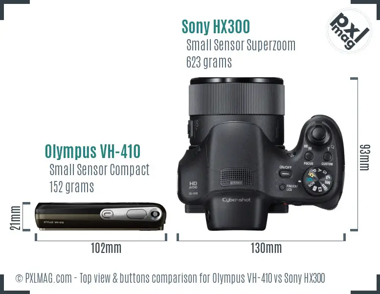 Olympus VH-410 vs Sony HX300 top view buttons comparison