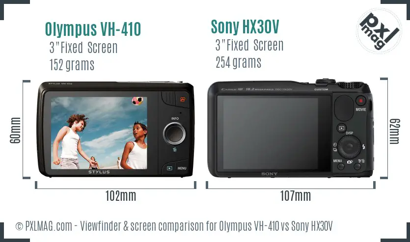 Olympus VH-410 vs Sony HX30V Screen and Viewfinder comparison