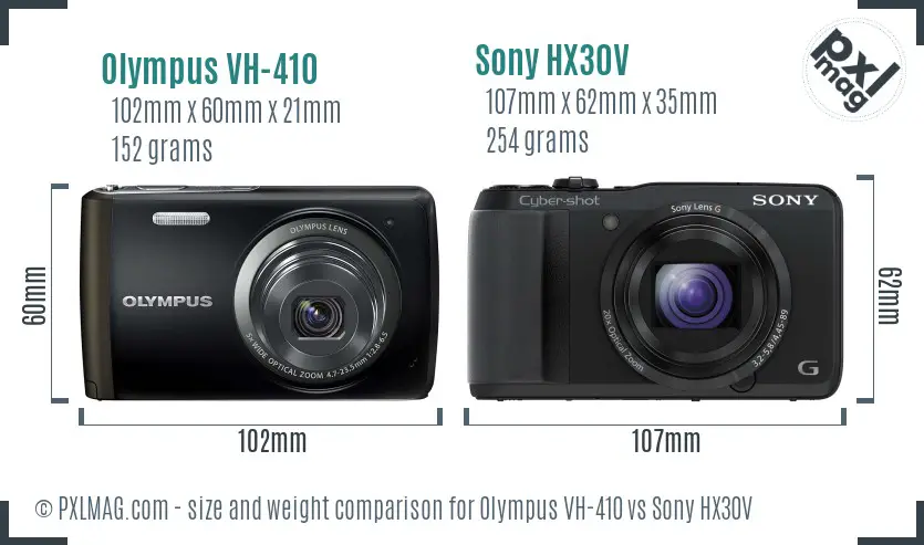 Olympus VH-410 vs Sony HX30V size comparison