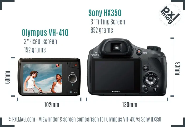 Olympus VH-410 vs Sony HX350 Screen and Viewfinder comparison