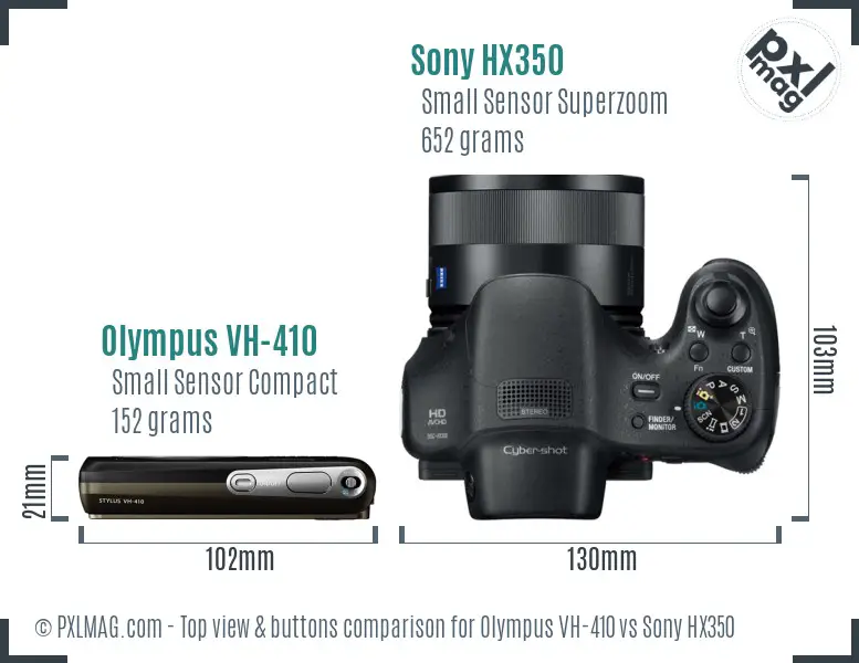 Olympus VH-410 vs Sony HX350 top view buttons comparison