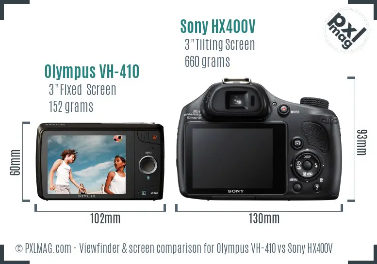 Olympus VH-410 vs Sony HX400V Screen and Viewfinder comparison