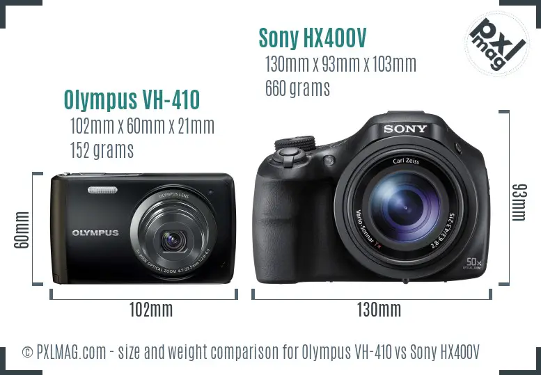Olympus VH-410 vs Sony HX400V size comparison