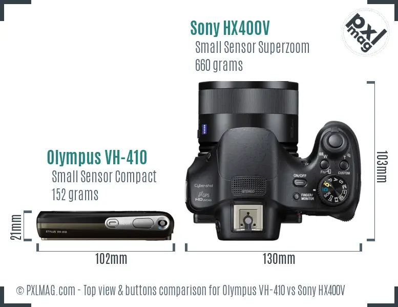 Olympus VH-410 vs Sony HX400V top view buttons comparison