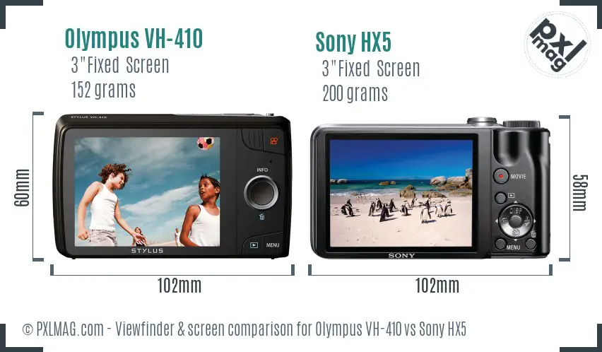 Olympus VH-410 vs Sony HX5 Screen and Viewfinder comparison
