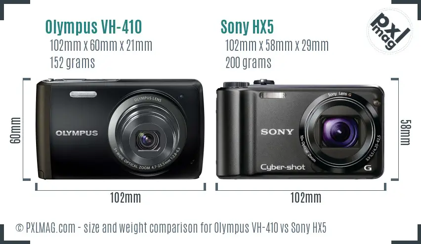Olympus VH-410 vs Sony HX5 size comparison