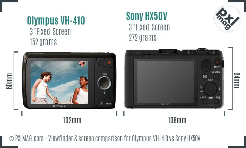 Olympus VH-410 vs Sony HX50V Screen and Viewfinder comparison
