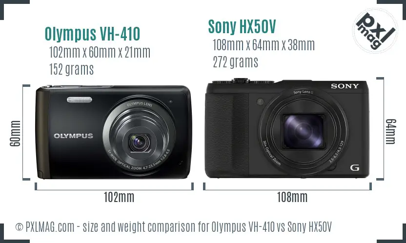 Olympus VH-410 vs Sony HX50V size comparison