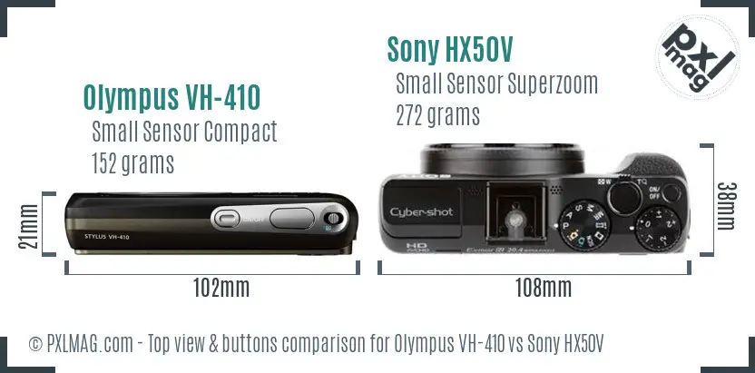 Olympus VH-410 vs Sony HX50V top view buttons comparison