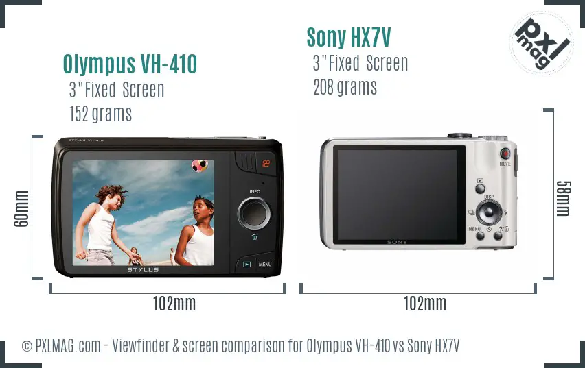 Olympus VH-410 vs Sony HX7V Screen and Viewfinder comparison