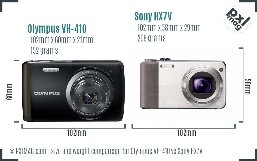 Olympus VH-410 vs Sony HX7V size comparison