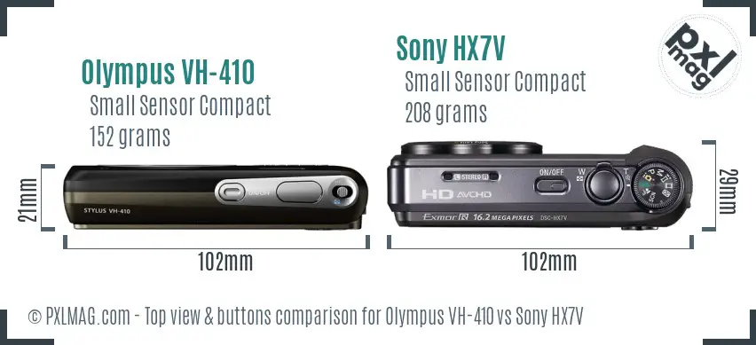 Olympus VH-410 vs Sony HX7V top view buttons comparison