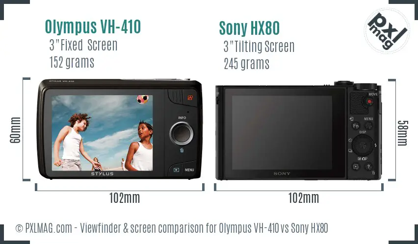 Olympus VH-410 vs Sony HX80 Screen and Viewfinder comparison