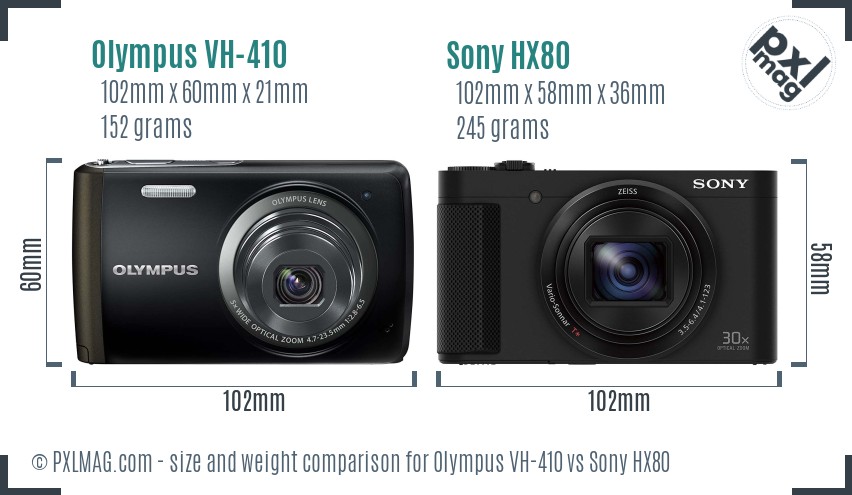 Olympus VH-410 vs Sony HX80 size comparison
