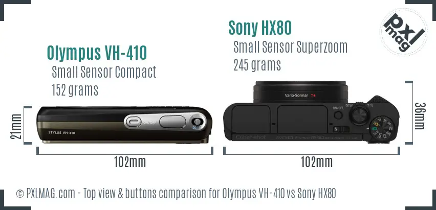 Olympus VH-410 vs Sony HX80 top view buttons comparison