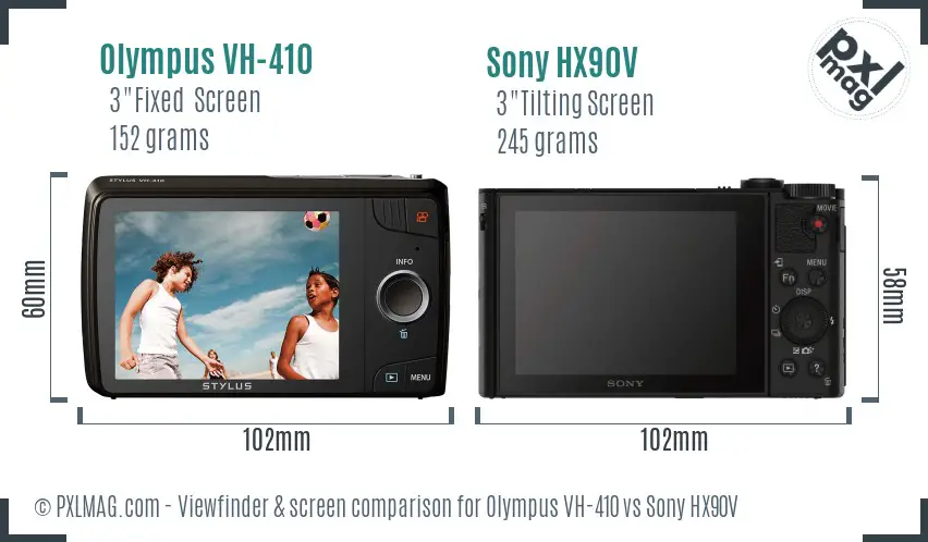 Olympus VH-410 vs Sony HX90V Screen and Viewfinder comparison