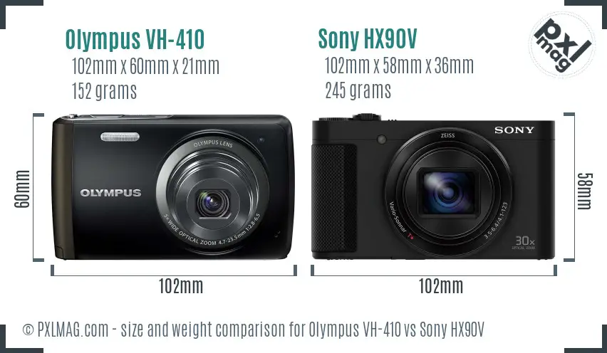 Olympus VH-410 vs Sony HX90V size comparison