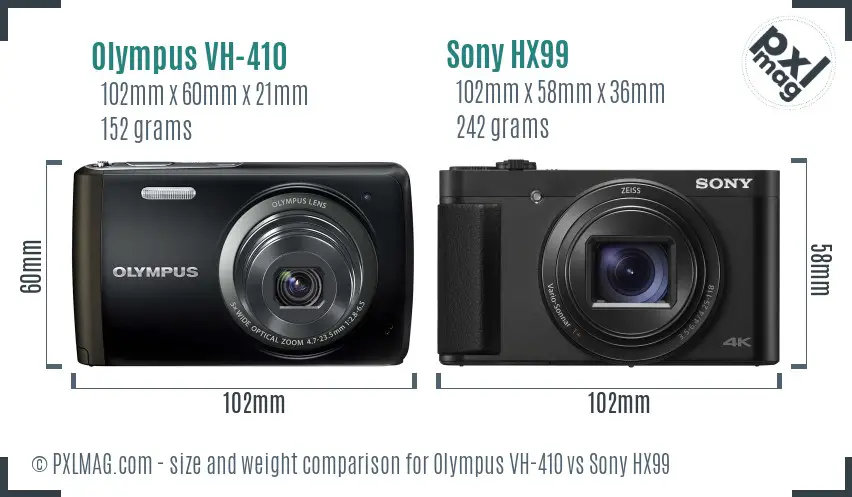 Olympus VH-410 vs Sony HX99 size comparison Olympus VH-410 vs Sony HX99 size comparison