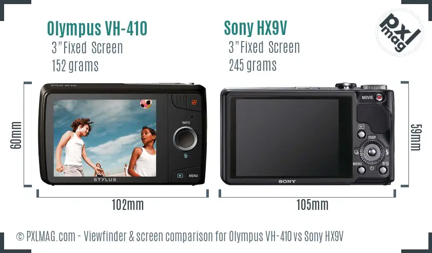 Olympus VH-410 vs Sony HX9V Screen and Viewfinder comparison