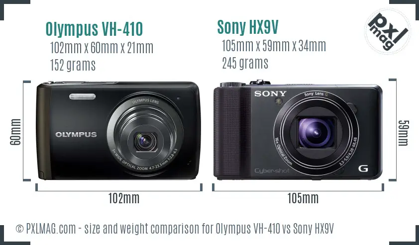 Olympus VH-410 vs Sony HX9V size comparison