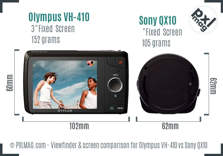 Olympus VH-410 vs Sony QX10 Screen and Viewfinder comparison