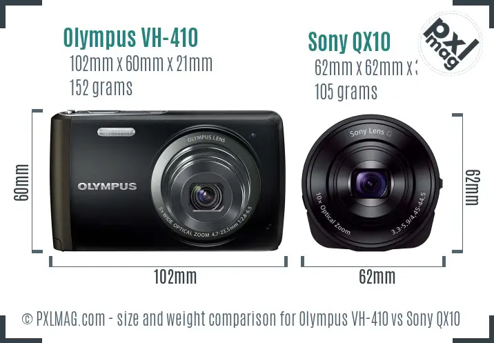 Olympus VH-410 vs Sony QX10 size comparison