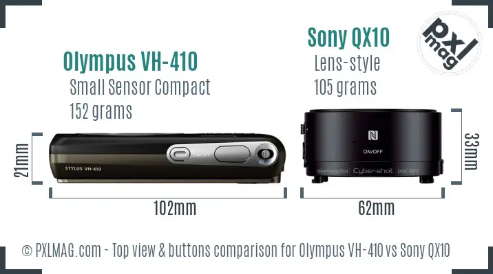 Olympus VH-410 vs Sony QX10 top view buttons comparison