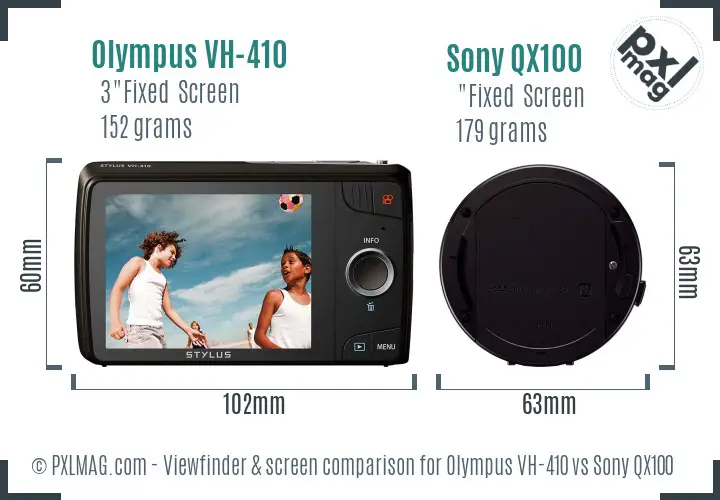 Olympus VH-410 vs Sony QX100 Screen and Viewfinder comparison