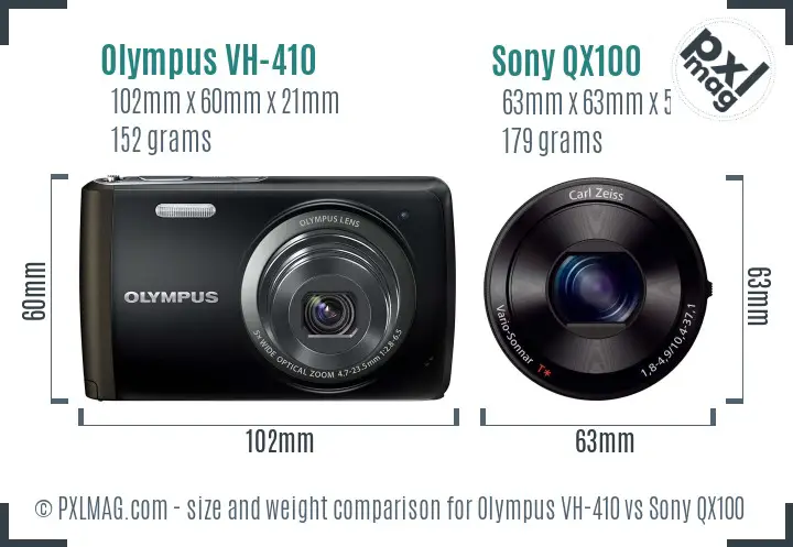 Olympus VH-410 vs Sony QX100 size comparison