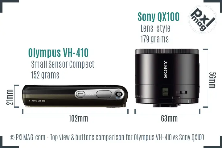 Olympus VH-410 vs Sony QX100 top view buttons comparison