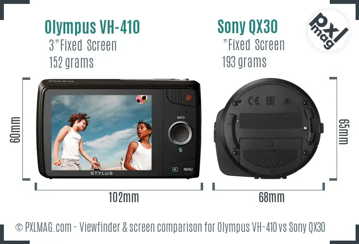 Olympus VH-410 vs Sony QX30 Screen and Viewfinder comparison