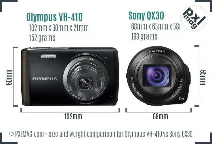 Olympus VH-410 vs Sony QX30 size comparison