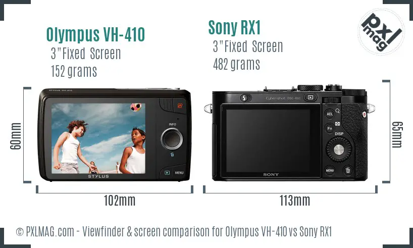 Olympus VH-410 vs Sony RX1 Screen and Viewfinder comparison