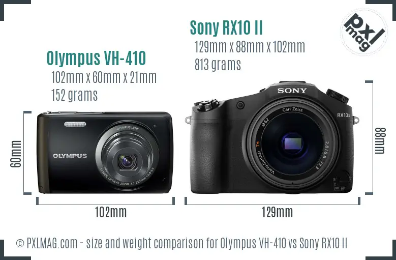 Olympus VH-410 vs Sony RX10 II size comparison