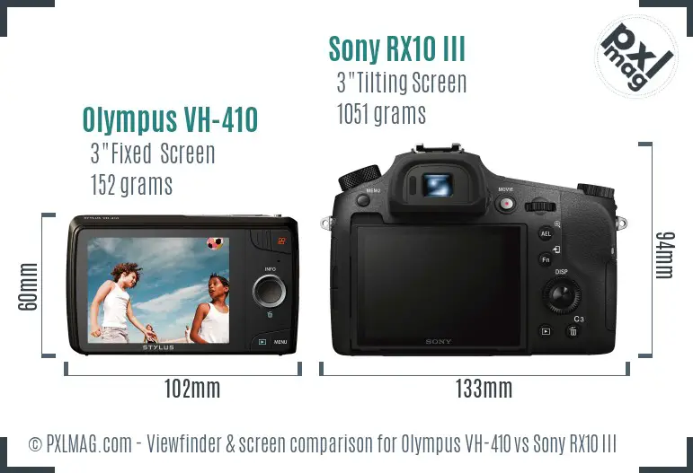 Olympus VH-410 vs Sony RX10 III Screen and Viewfinder comparison