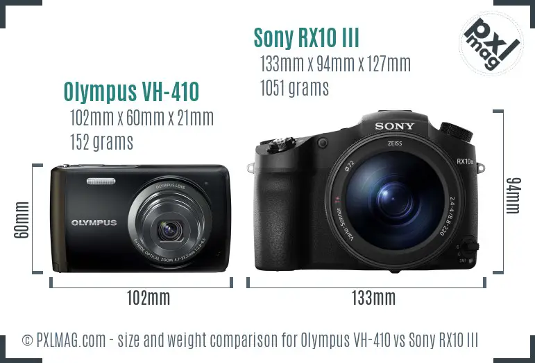 Olympus VH-410 vs Sony RX10 III size comparison