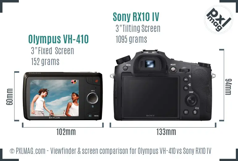 Olympus VH-410 vs Sony RX10 IV Screen and Viewfinder comparison