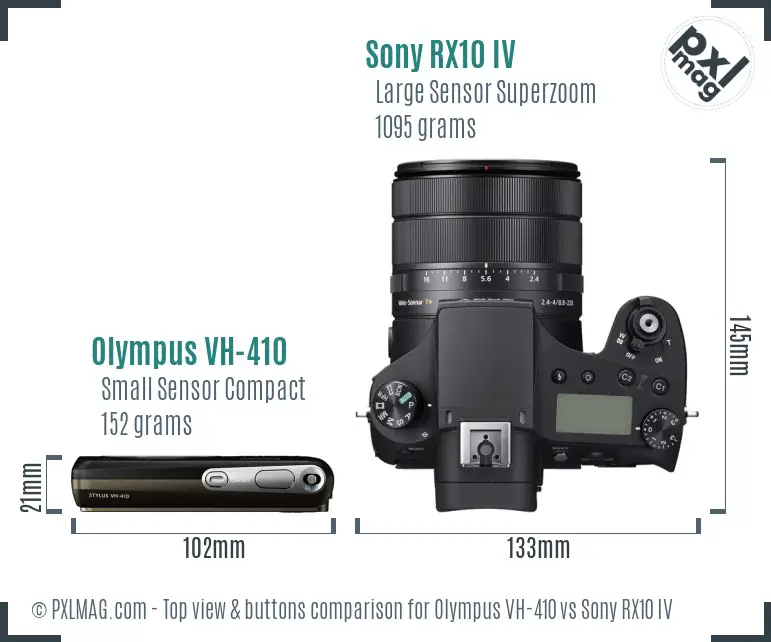 Olympus VH-410 vs Sony RX10 IV top view buttons comparison