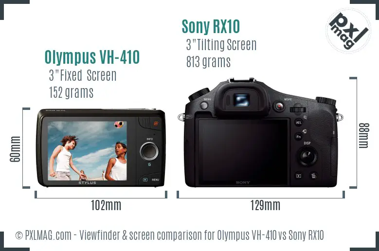 Olympus VH-410 vs Sony RX10 Screen and Viewfinder comparison