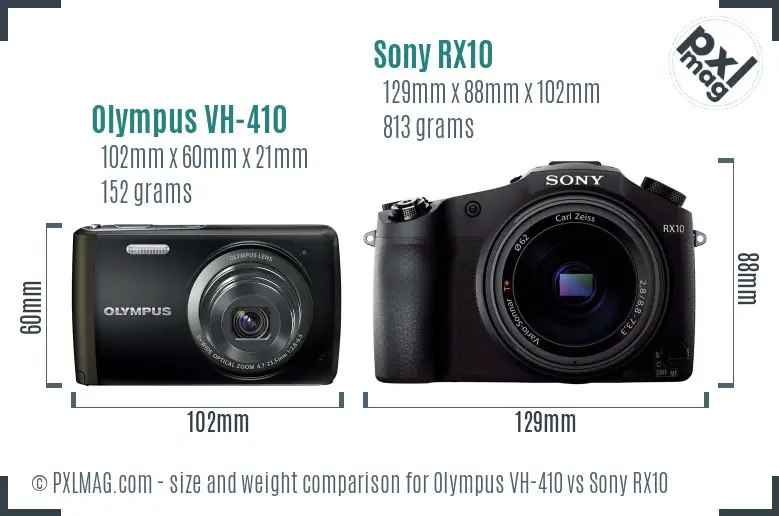Olympus VH-410 vs Sony RX10 size comparison