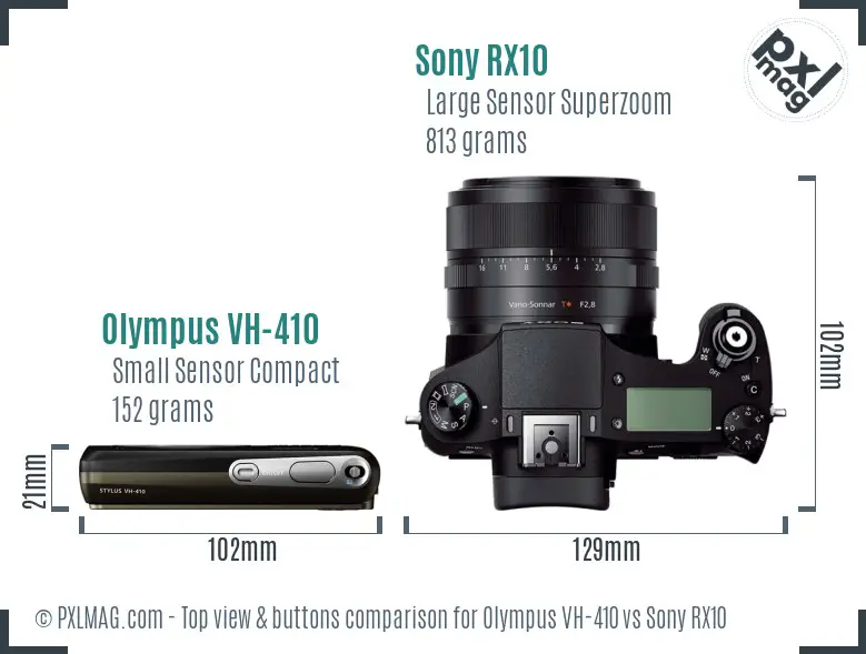 Olympus VH-410 vs Sony RX10 top view buttons comparison