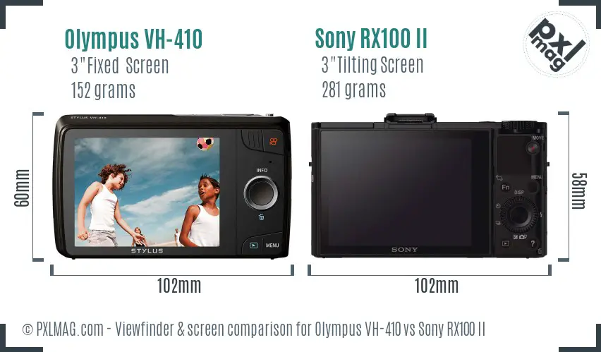 Olympus VH-410 vs Sony RX100 II Screen and Viewfinder comparison