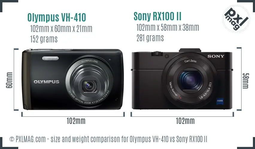 Olympus VH-410 vs Sony RX100 II size comparison