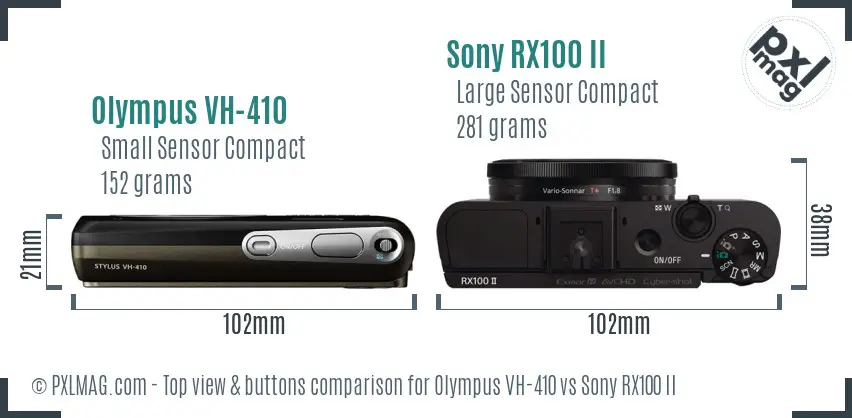 Olympus VH-410 vs Sony RX100 II top view buttons comparison